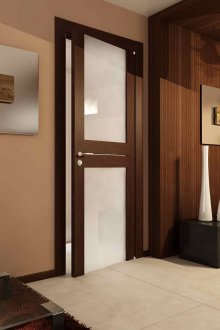 Вътрешна врата от тъмно дърво и стъкло