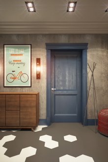 Синя дървена врата в стаята