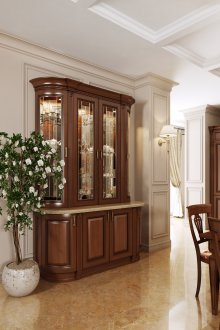 Transparent stained-glass window in cabinet doors