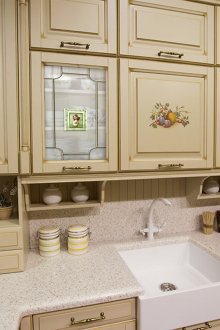 Stained glass cabinet doors in a classic kitchen