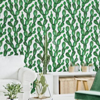 Бял тапет с модел на кактуси