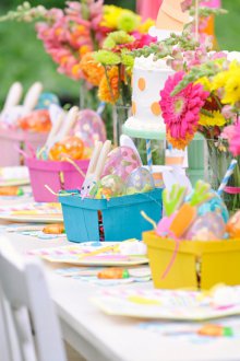 Decoration of a children's holiday table for Easter