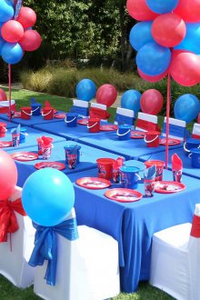 Decoration of a children's holiday table in the theme of Spider-Man