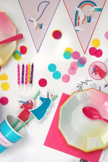 Decoration of children's holiday table with dishes