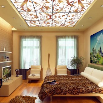 Beautiful stained glass ceiling in the bedroom