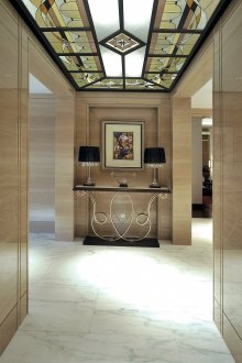 Stained glass ceiling in the lobby