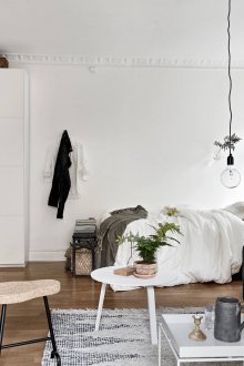 Furnishing studio apartment with a bed