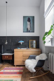 The furnishings of a studio apartment in the loft style