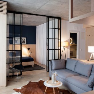 Furnishing studio apartment with partitions