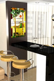Beautiful stained glass in the kitchen with a breakfast bar