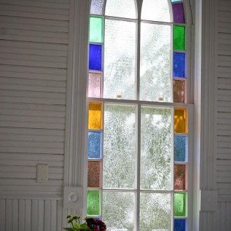 Beautiful stained glass window in the dining room