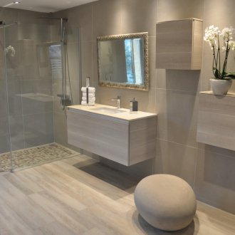 Bilik mandi dengan kelabu mandi