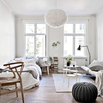 Комбинирана дневна и спалня в скандинавски стил