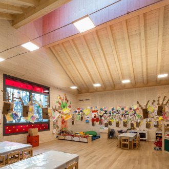 Designgruppe im Kindergarten mit Zeichnungen.