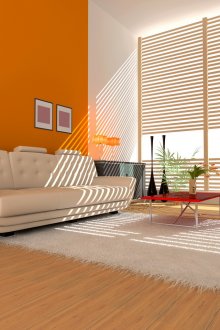 Комбинацията от оранжево и бяло в хола