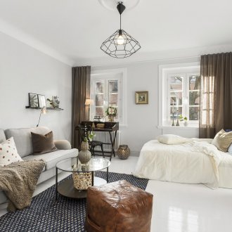 Reka bentuk apartmen satu bilik dengan bilik kanak-kanak yang terang