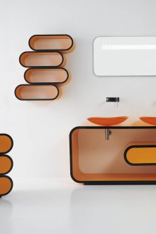 Оранжеви и черни мебели за баня