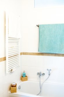 Дизайнерски идеи за малка баня с тапицерия