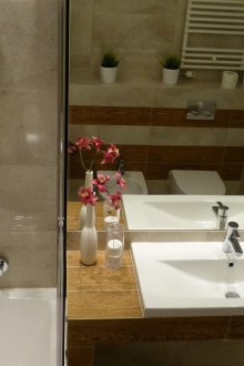 Bilik mandi 4 meter persegi dengan jubin dalam kayu