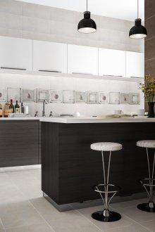 Сиви подови плочки в минималистична кухня