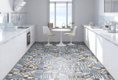 Jubin lantai untuk dapur dengan corak geometri