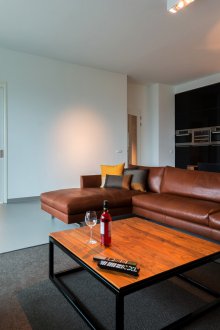 Дизайн на апартамент с една стая с кожен диван