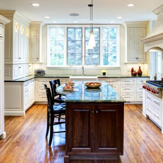 Fridge under the window with drawers