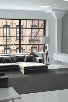 Телевизор в модерен сив и бял хол