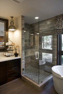 Баня в съвременен стил с ъглов душ