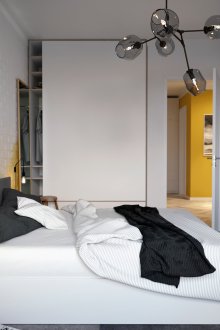 Дизайн спалня 18 кв.м монохромен