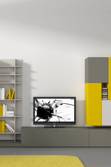 Жълто-сива стена за телевизора