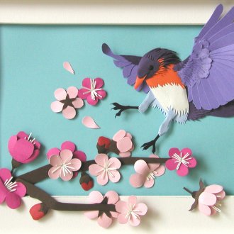 Декоративен панел, изработен от хартия с птица