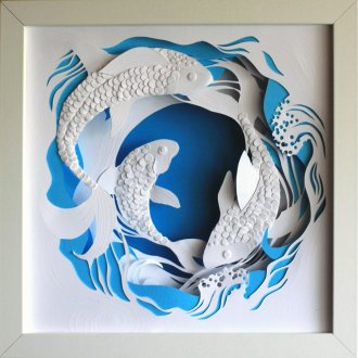 Декоративен панел, изработен от хартия с риба