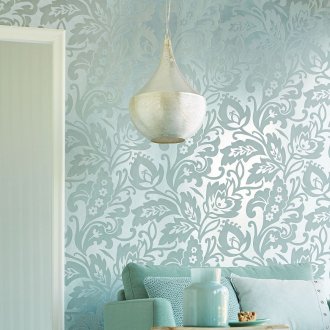 Тюркоазен тапет със сребрист принт