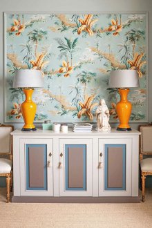 Тюркоазен тапет с жълт акцент