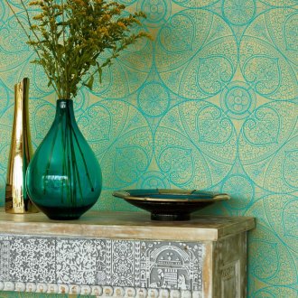 Тюркоазен тапет със злато