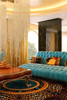 Арт деко тюркоазен дизайн на всекидневна