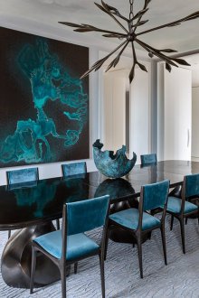 Тюркоазен дизайн на хол с черно