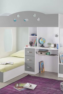 Сиво двуетажно легло за деца