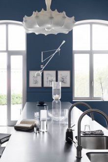 Дизайн на кухня 20 кв.м синьо