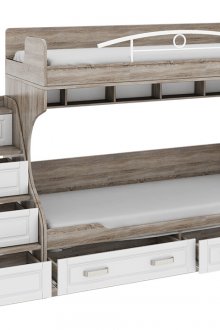 Сиво двуетажно легло с чекмеджета