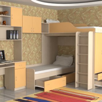 Бежово и прасковено двуетажно легло за две деца