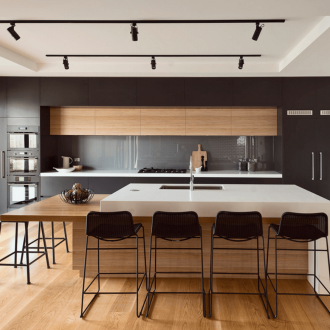 Reka bentuk dapur dengan kaunter bar dua peringkat