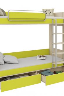 Бяло-зелено двуетажно легло за две деца