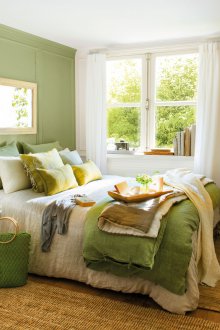 Маслинен цвят в интериора на спалнята