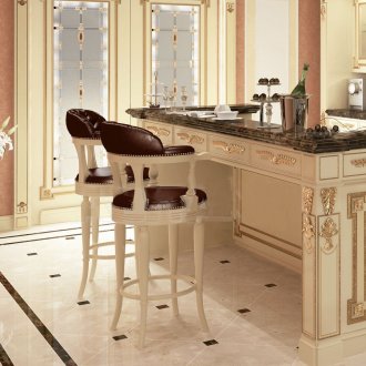 Класически бар столове за кухня, изработени от кожа и дърво