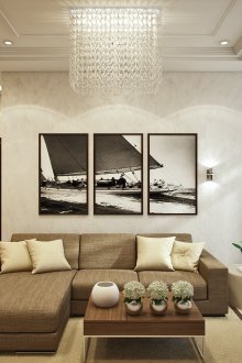 Кафяви мебели и завеси в хола