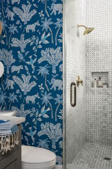 Kertas dinding tandas biru dengan cetakan