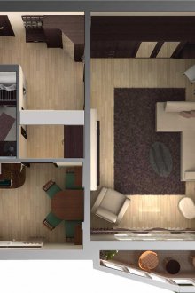 Pelan studio 40 m persegi dari atas