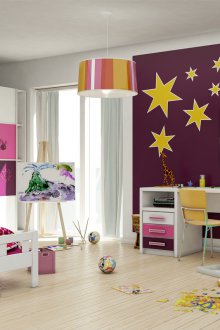 Children's layout with purple walls